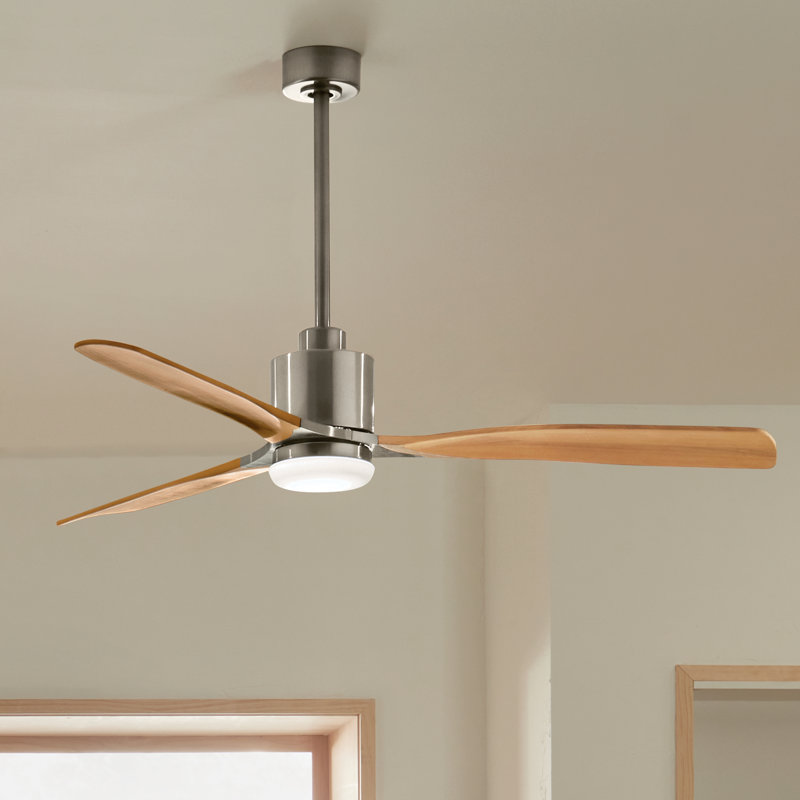 Ridley 60'' Ceiling Fan with LED Lights, Brushed Stainless Steel/Light Brown