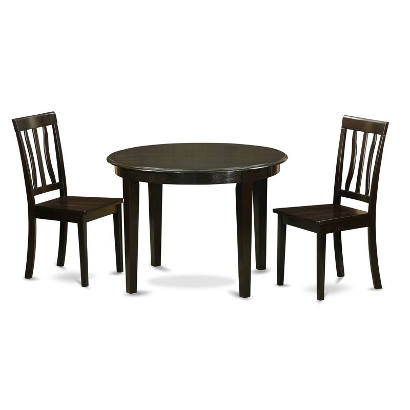 Ensemble de table de cuisine 3 pièces pour petits espaces comprenant une table de salle à manger ronde et 2 chaises en bois massif, cappuccino de 42 po x 42 po
