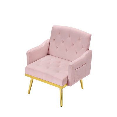 Fauteuil en velours rose avec pieds en métal - Créez un espace de travail confortable avec une esthétique moderne pour votre espace