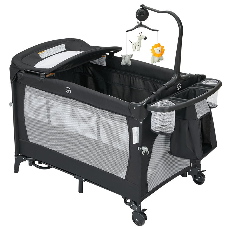 Parc 5-en-1 pour bébés et tout-petits avec berceau, table à langer, lit de bébé portatif et parc, Black