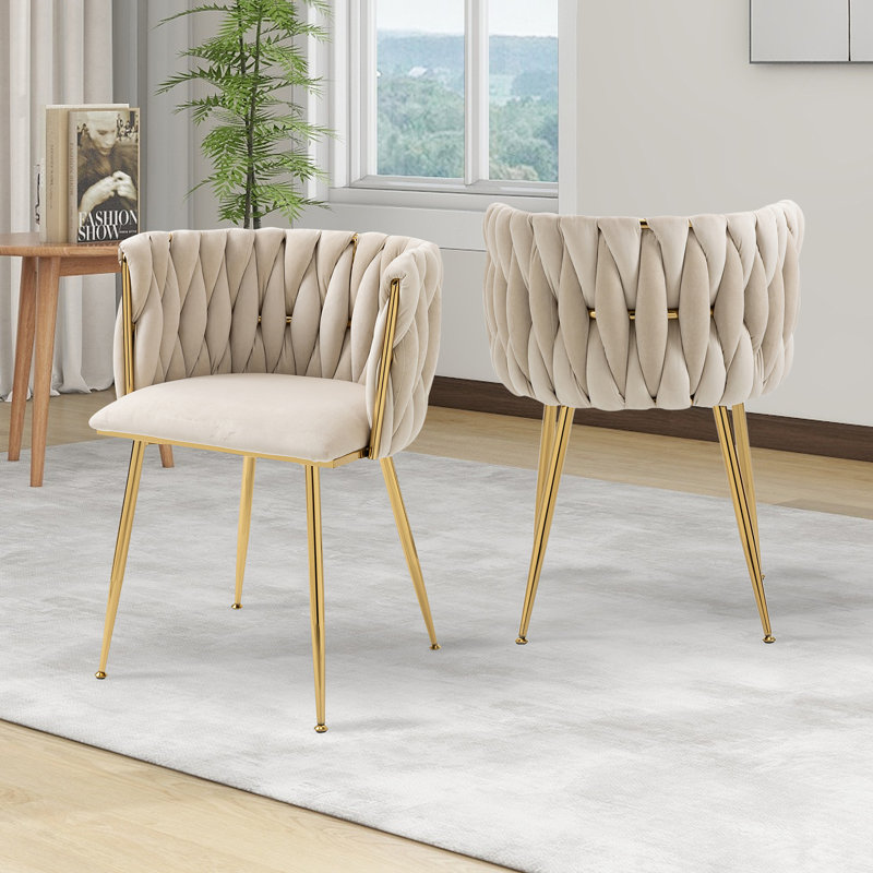 Chaise d'appoint rembourrée en velours Evanni, 2, Beige
