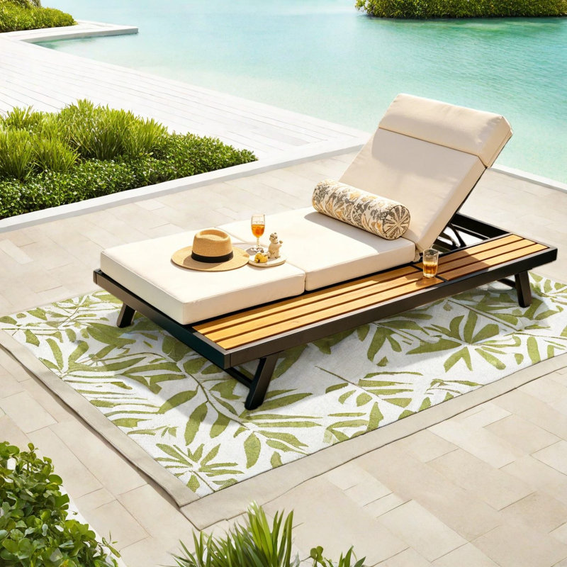 Méridiennes de patio réglables, métal moderne, bois avec rangement pour piscine