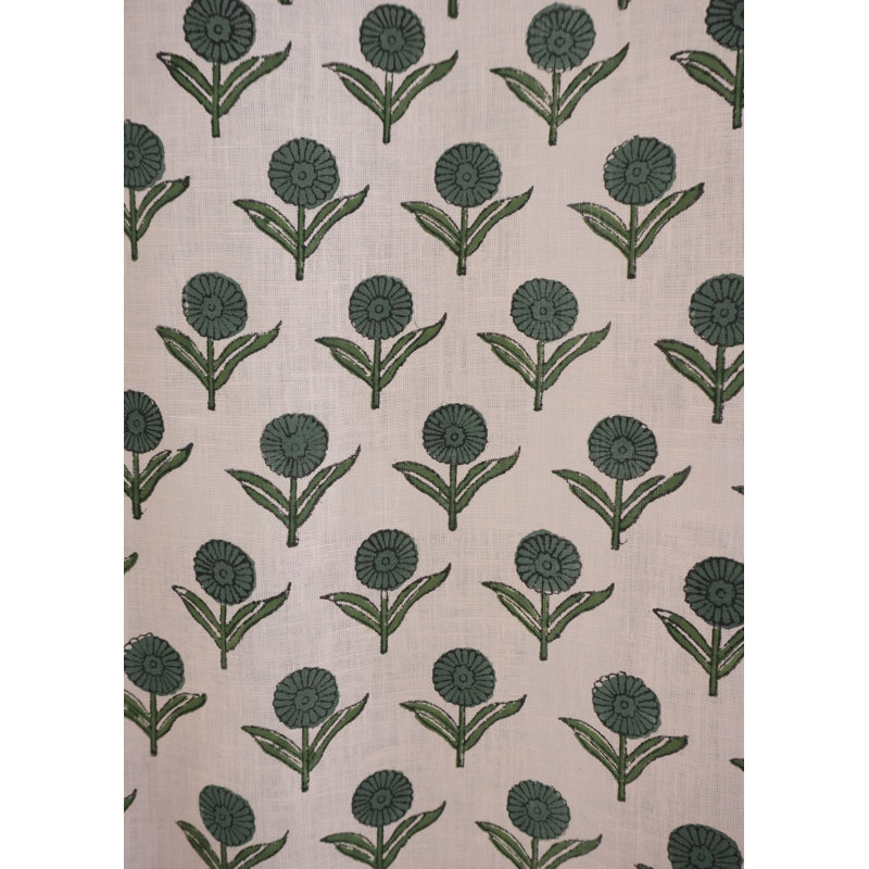 Rideau en lin vert à motif floral imprimé à la main à motif de blocs d'anneaux décoratifs Gendapushp, L 54 po x L 57 po