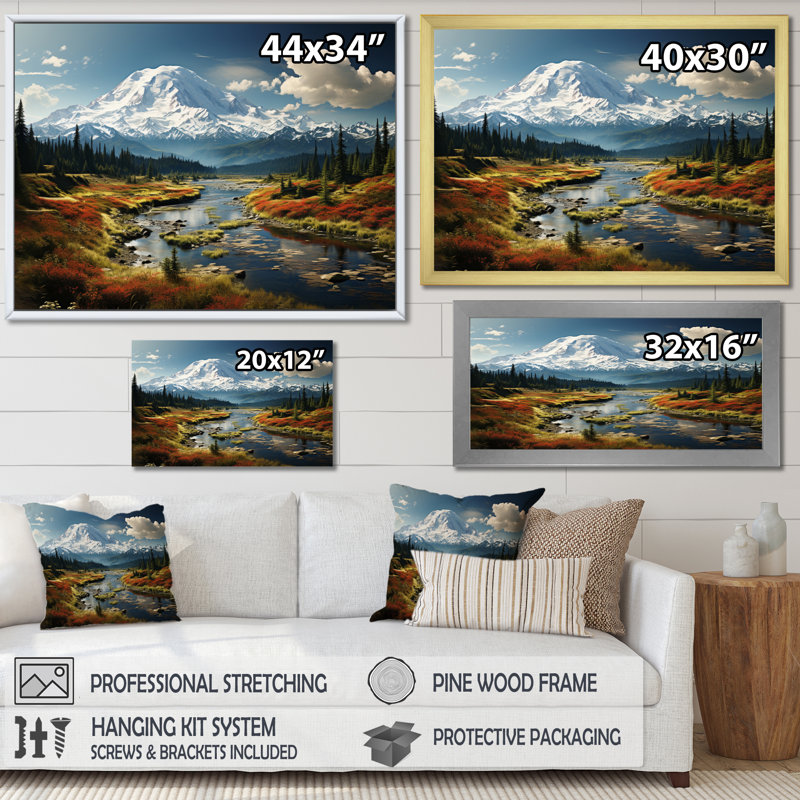Art mural américain «Mount Rainier» - États-Unis, H 30 po x l 40 po x P 1,5 po, Toile tendue
