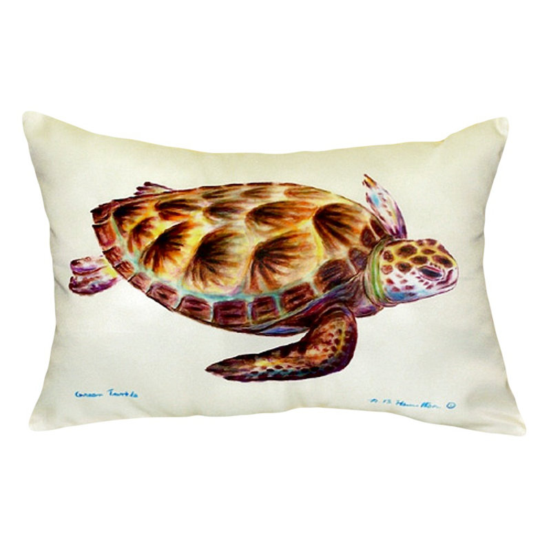 Sea Turtle Outdoor Reversible Throw Pillow, White