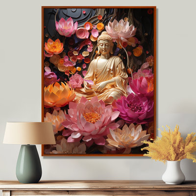 Gold Pink Buddhism Lotus Enlightenment This III On Canvas Print