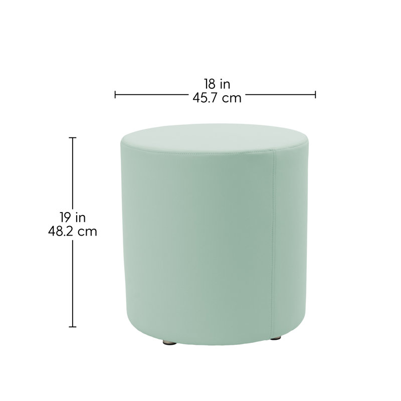 18 inch Round Everyday Vinyl Ottoman, 19 inch Height, Green