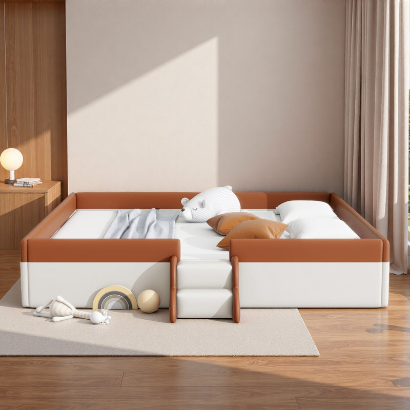 Upholstered Daybed Frame With Fence And Stairs, Brown, King