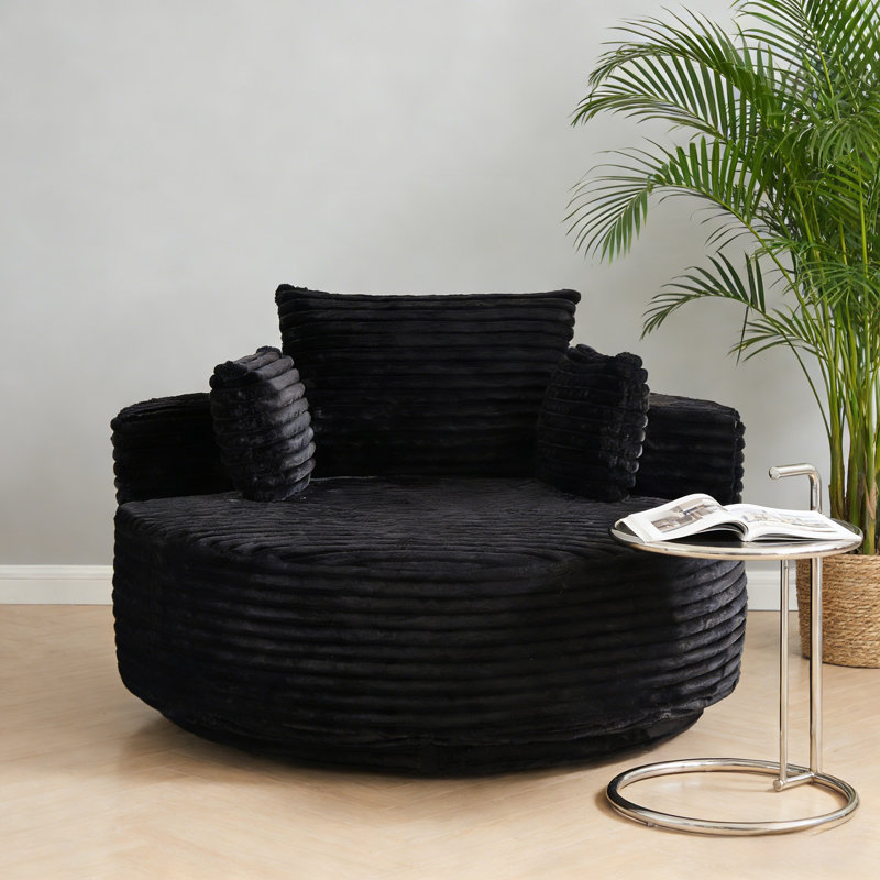 Single Upholstered Swivel Sofa, Black Corduroy