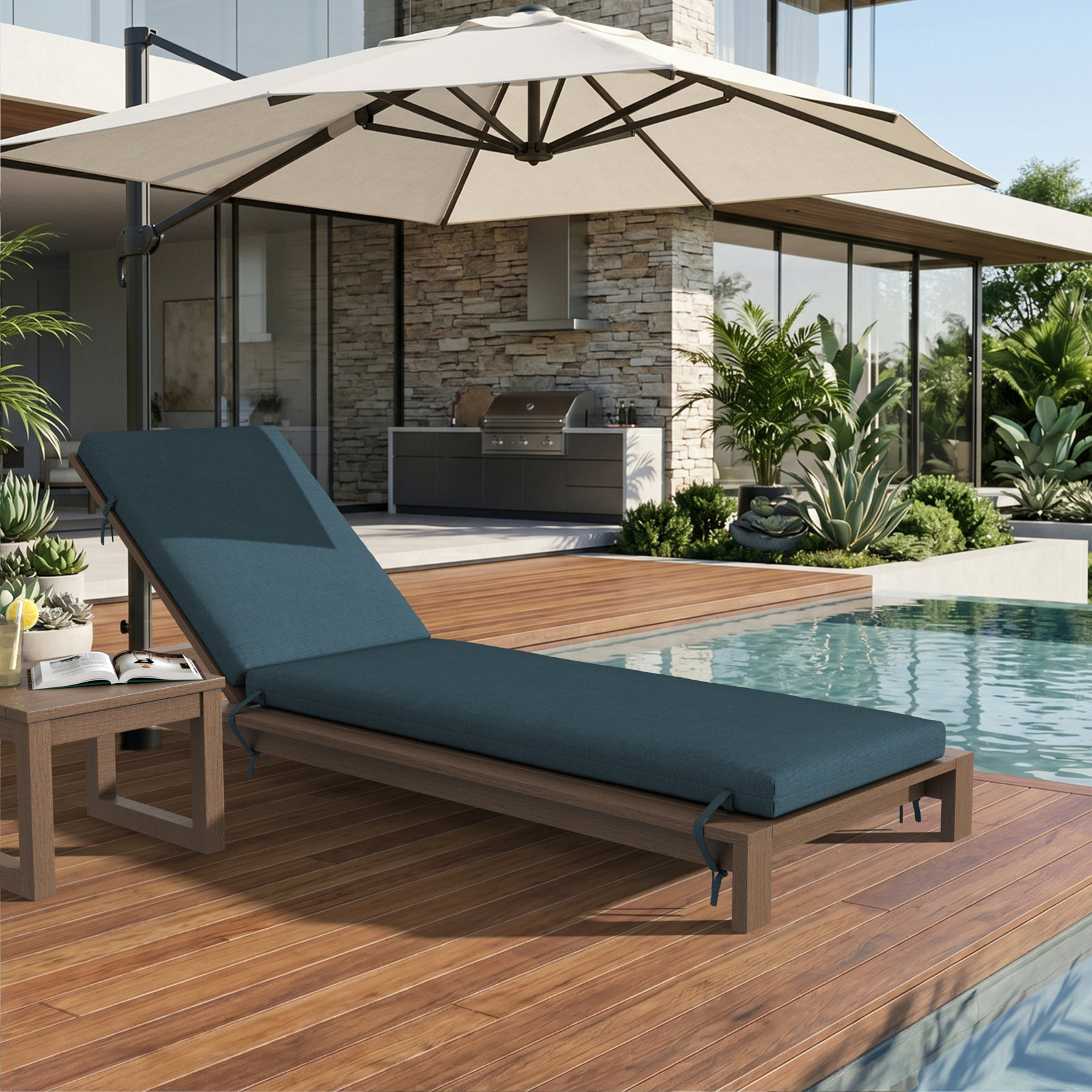 Lani Sunbrella® Outdoor Chaise Lounge Cushion, 21" W x 78" D, Sunbrella Play Lagoon