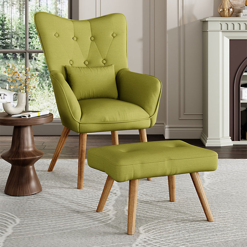 Hraztan Upholstered Accent Chair with Footstool, Green