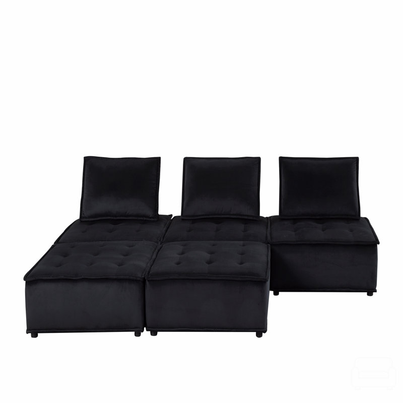 Canapé modulaire 160 po en velours 5 pièces, H 29 po x l 160 po x P 80 po