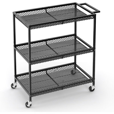 3-Tier Heavy Duty Metal Rolling Utility Cart with Locking Wheels, Multi-Purpose Storage Trolley for Kitchen, Garage, Office & Plant Stand