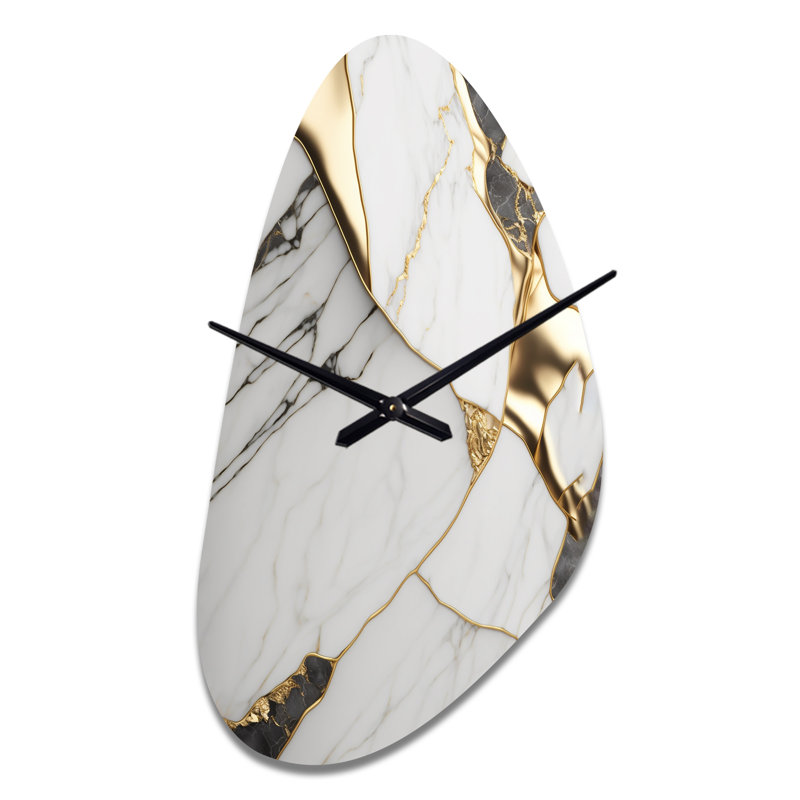 Horloge murale abstraite géométrique en marbre blanc et or I - marbre asymétrique, horloge murale moderne de forme irrégulière