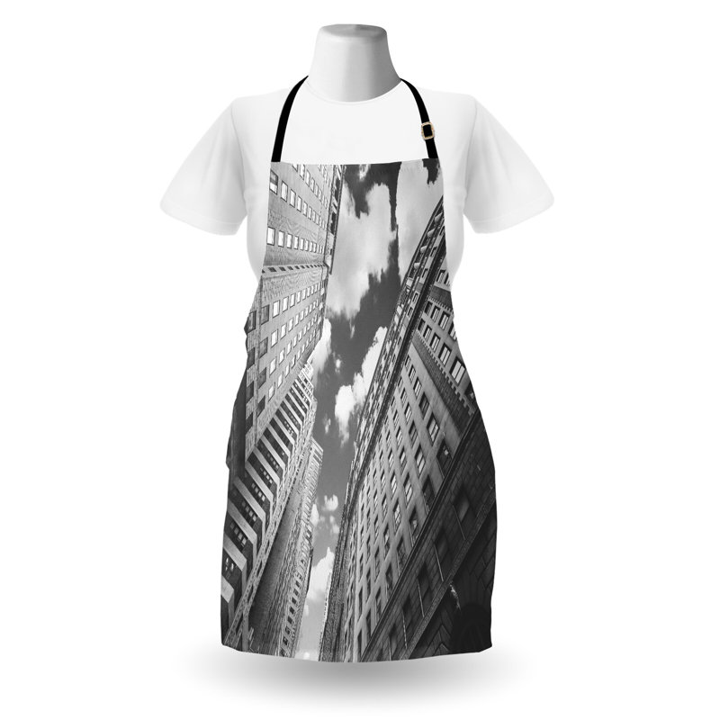 Tablier East Urban Home noir et blanc unisexe, ciel à Manhattan, taille adulte, noir et blanc