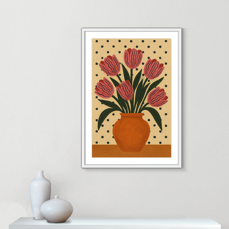 Imprimé de fleurs en pot par Barsrsind, L 25,5 po x H 35,5 po, Blanc satiné, Imprimé mat