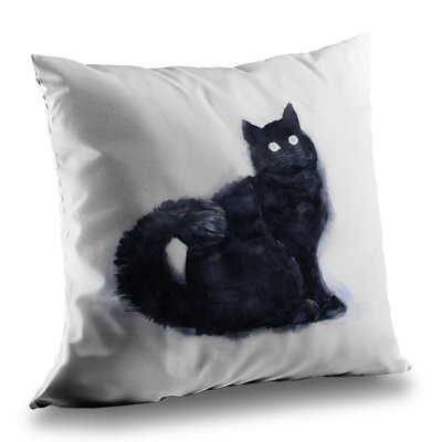 Furry Black Watercolor Cat - Pets Animals – Throw Pillow Cover Only, Double-Sided Print, Insert Not Included