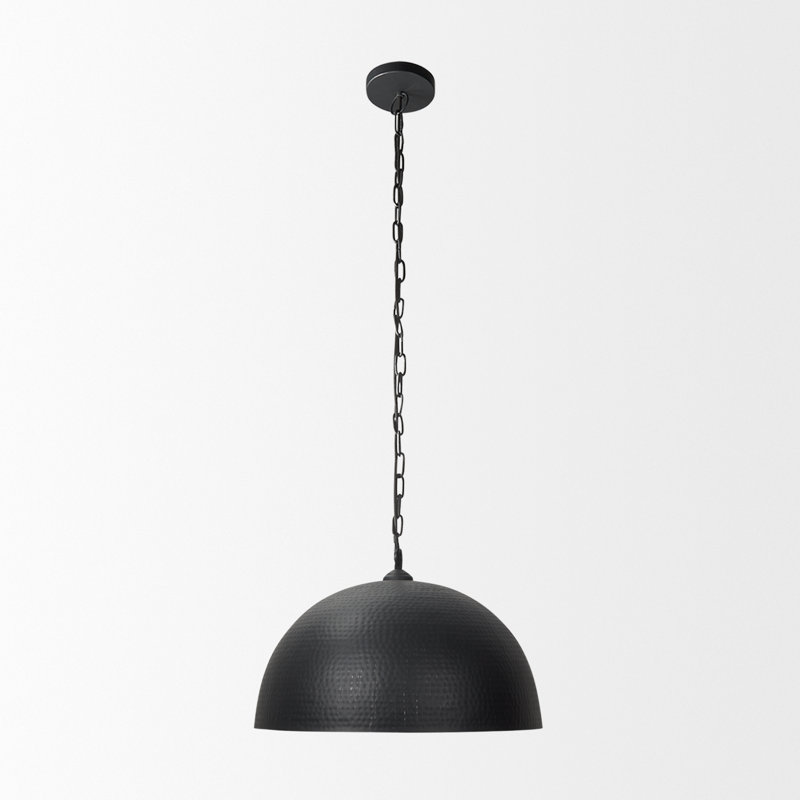 Cartie Hammered Metal Dome Pendant Light, Black, 17" H x 24" W x 24" D, Matte Black