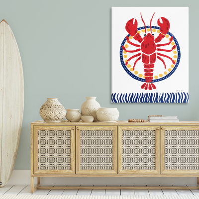  Art mural sur toile «Kitchy Coastal Lobster» par Yvette St. Amant