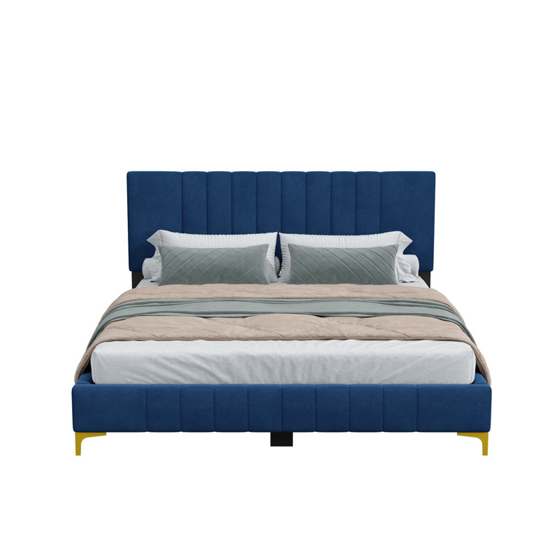 Jineane Upholstered Panel Bed, Full , Blue/Gold