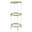 Étagère à trois niveaux D16x39,5" de couleur blanche et dorée, ajoutant une touche de luxe à l'intérieur avec des œuvres d'art minimalistes modernes pour exposer des objets de décoration.