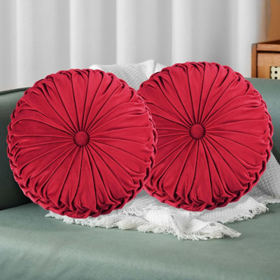 Coussins en velours rouge avec motif plissé pour canapé, lit et décoration intérieure