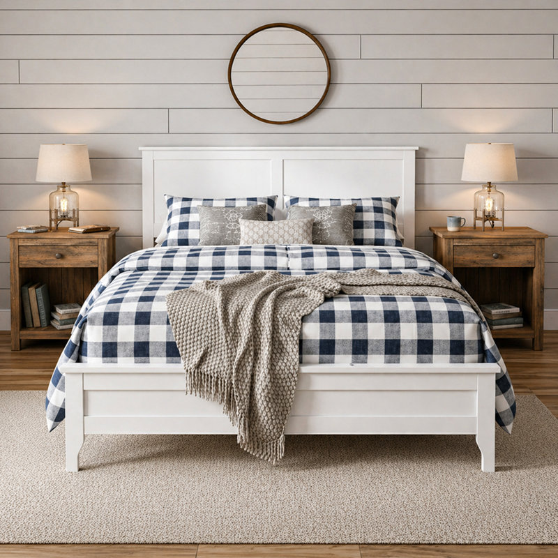 White Platform Bed with Headboard, Full