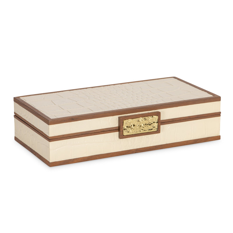 Embossed Leather Decorative Box, Cream