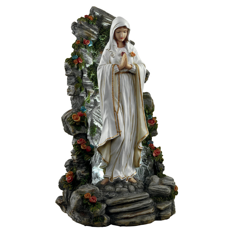 Statue grotto de jardin illuminée vierge marie béni