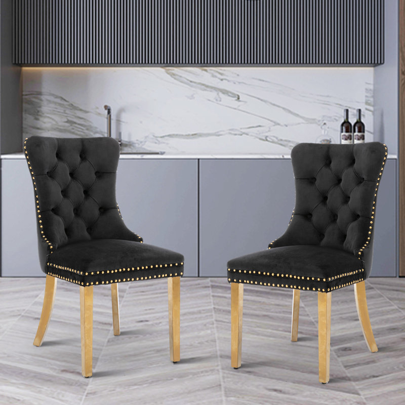 Chaise parsons rembourrée en velours touffeté Jerran, Noir, gris