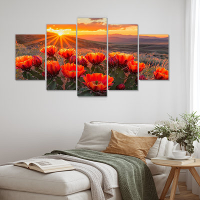 Cactus en fleurs au coucher du soleil II - décoration murale cactus floral - art mural traditionnel