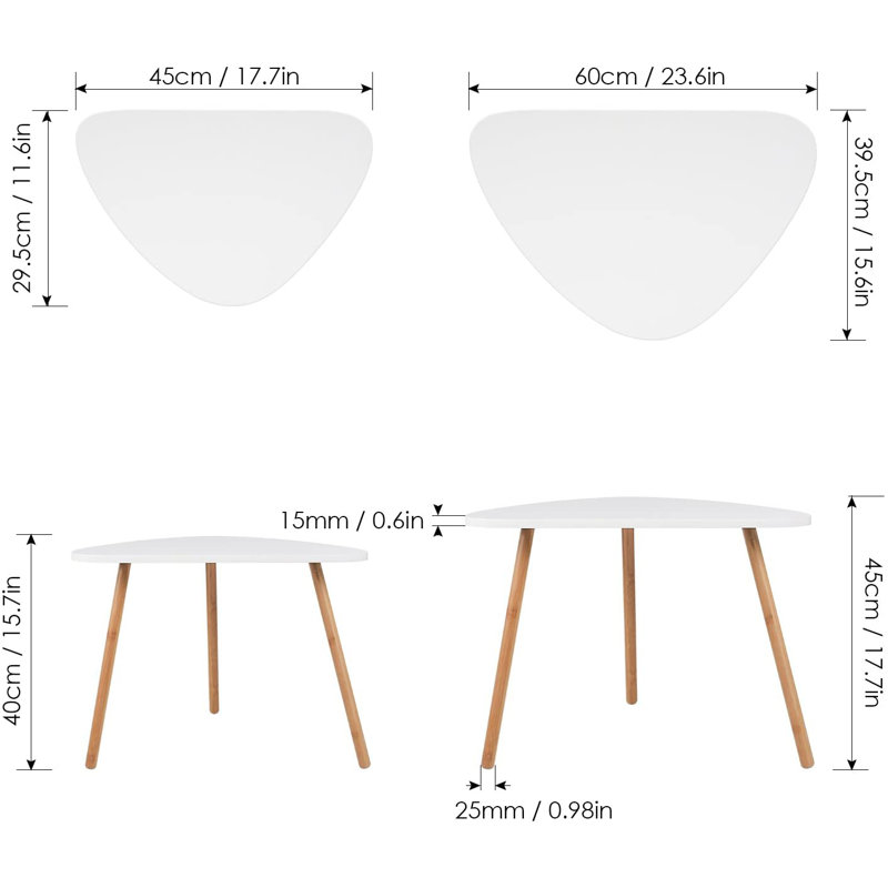 Three Leg Coffee Table, White, 46.23" H x 75.8" W x 52.7" D