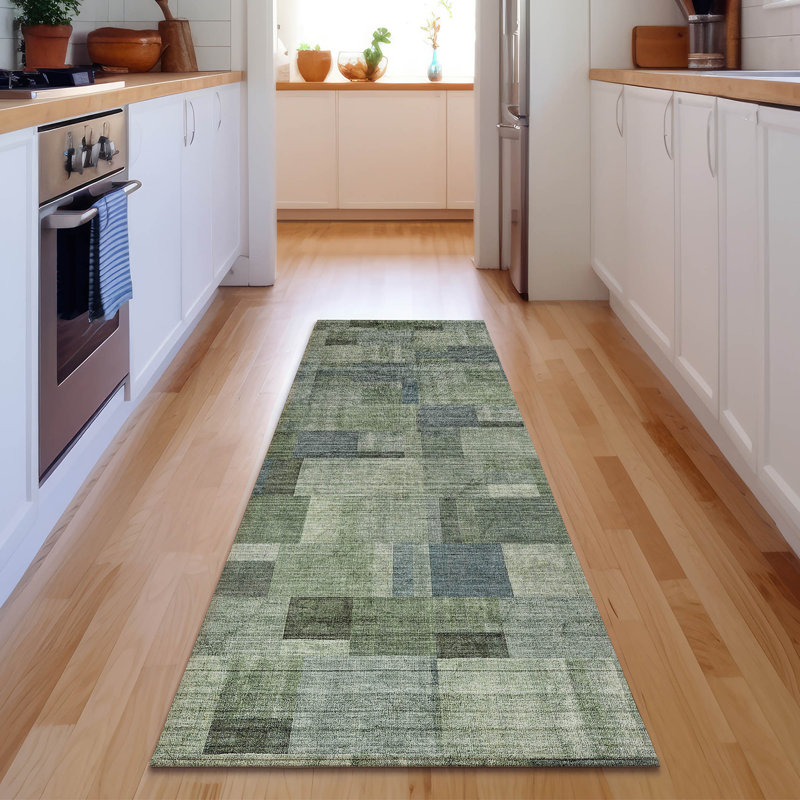 Premium Machine Washable Cerrito Green Rug, Runner 2'3" x 7'6"