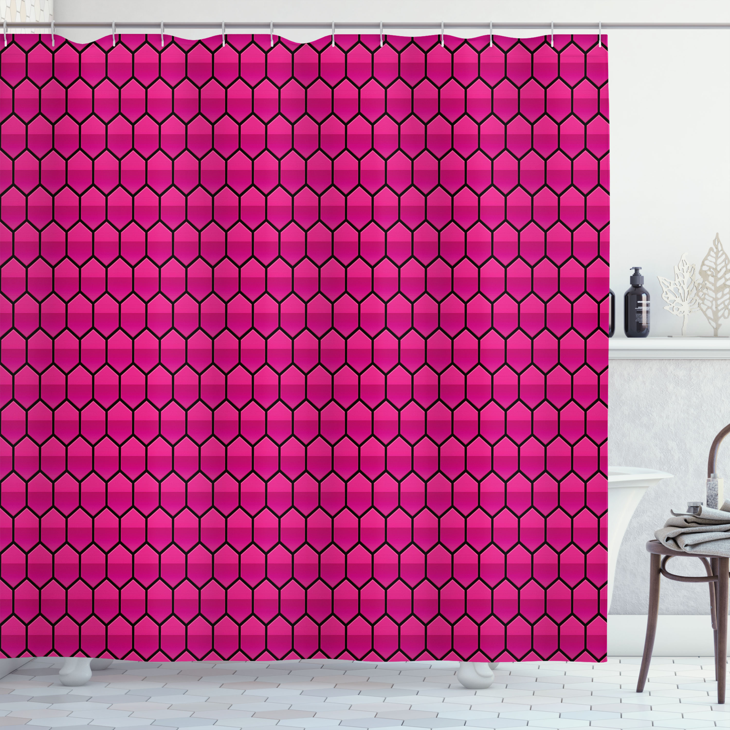 East Urban Home Hot Pink Shower Curtain Comb Pattern Hexagonal Hot Pink