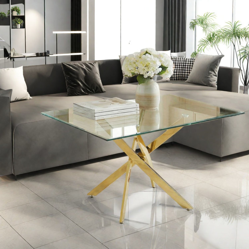 Élégante table de salle à manger dorée, conception en métal de verre pour les espaces familiaux