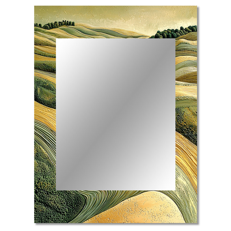 Green Plowed Earth Abstract Landscape III - Farm La Mirror, Traditional Unique Wall Mirror, Printed Metal Art, 40" x 30"