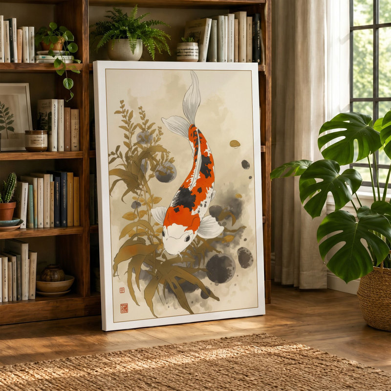 Koi in Motion Japandi - Wrapped Canvas, 36x24 - 91.4 x 61.0 cm, Black Border