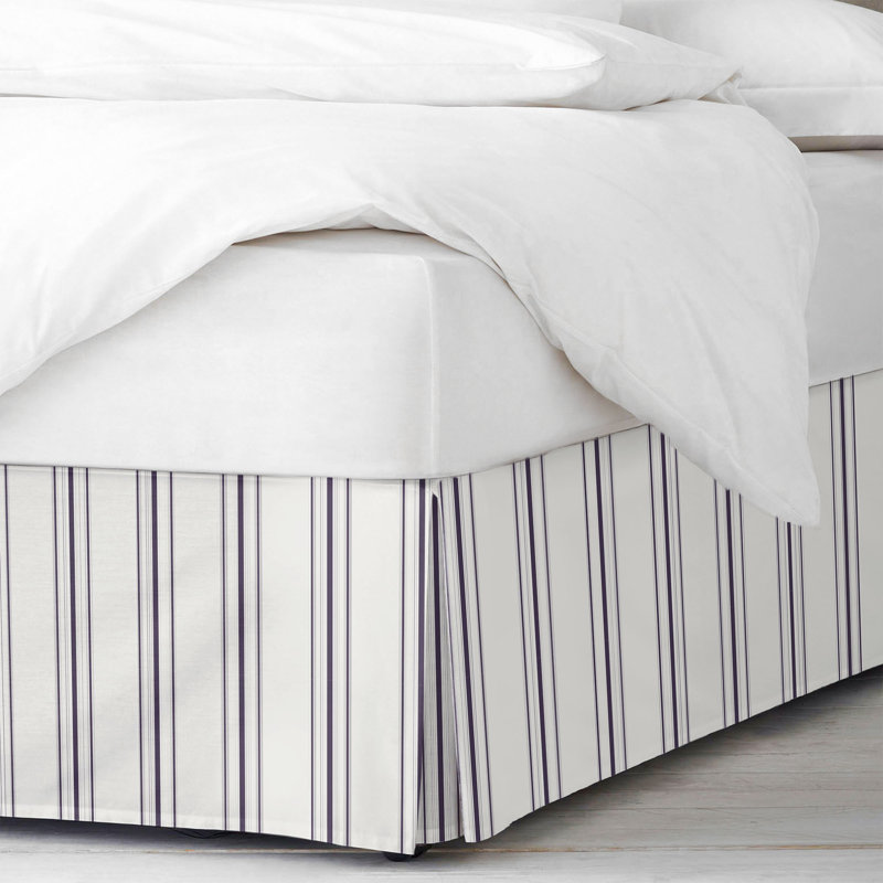 August Stripe Cotton Tailored Bed Skirt, 18", Queen, Eggplant