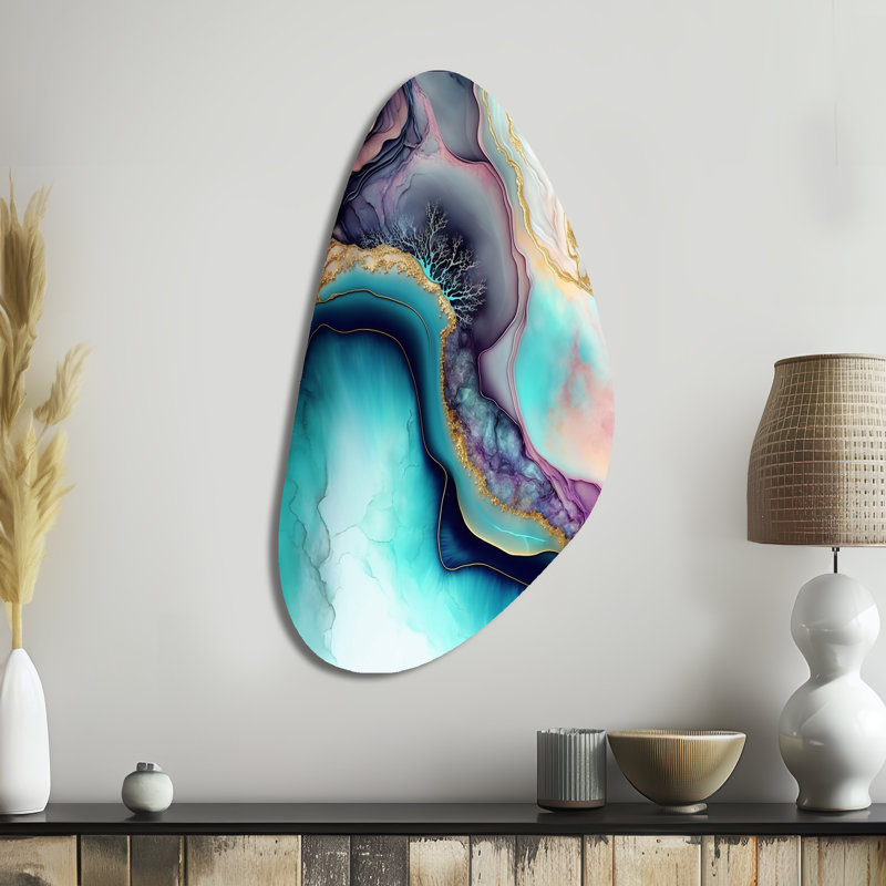 «Blue Blue Abstract Geode III - Marble», art mural asymétrique en métal, Freeform moderne, H 39 po x l 21 po x P 1 po