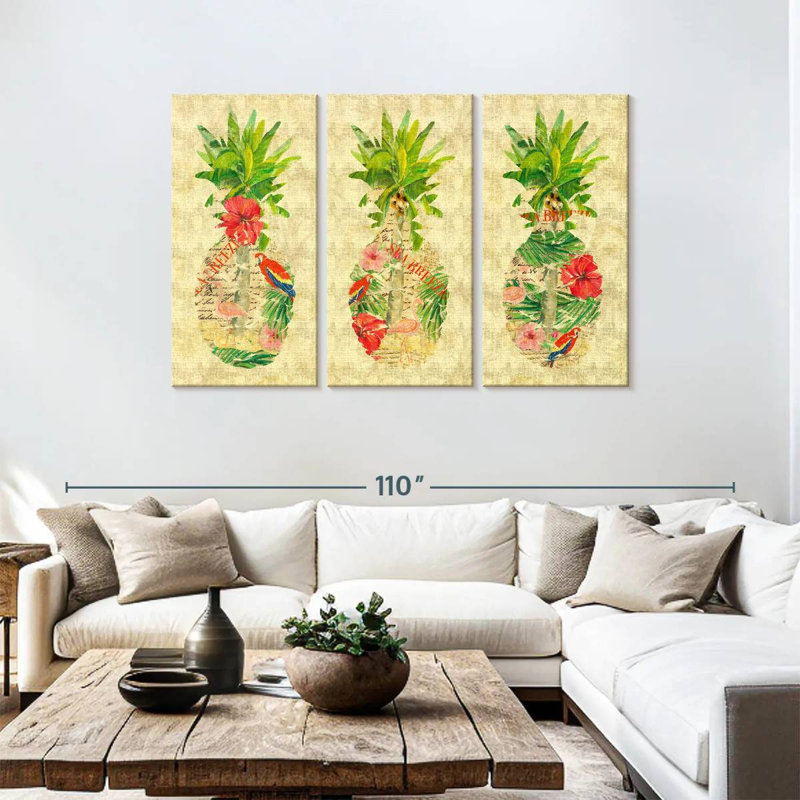 Collage d'ananas tropical triple Yarlin, H 48 po x l 74 po