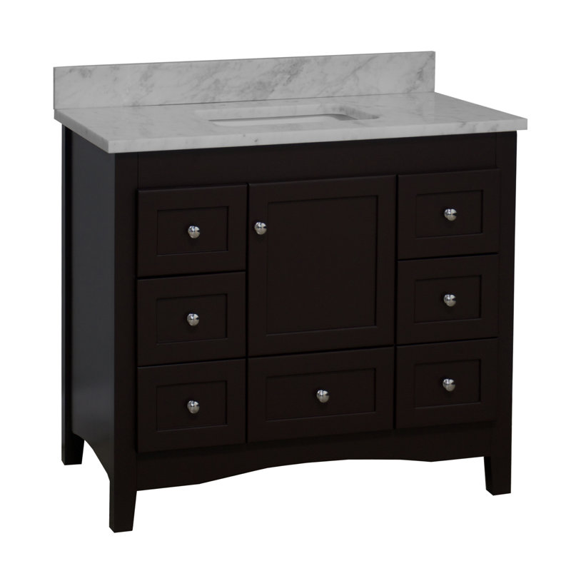 Ensemble de meuble-lavabo simple 42 po Edber, Chocolat, Marbre de Carrare