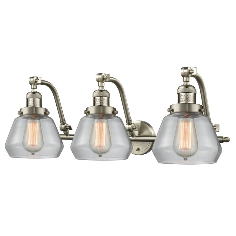 Éclairage pour salle de bain 3 lumières à intensité variable Keefe, Nickel satiné brossé, Transparent