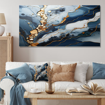 Blue and Gold Marble river II - Abstract Marble Canvas Prints