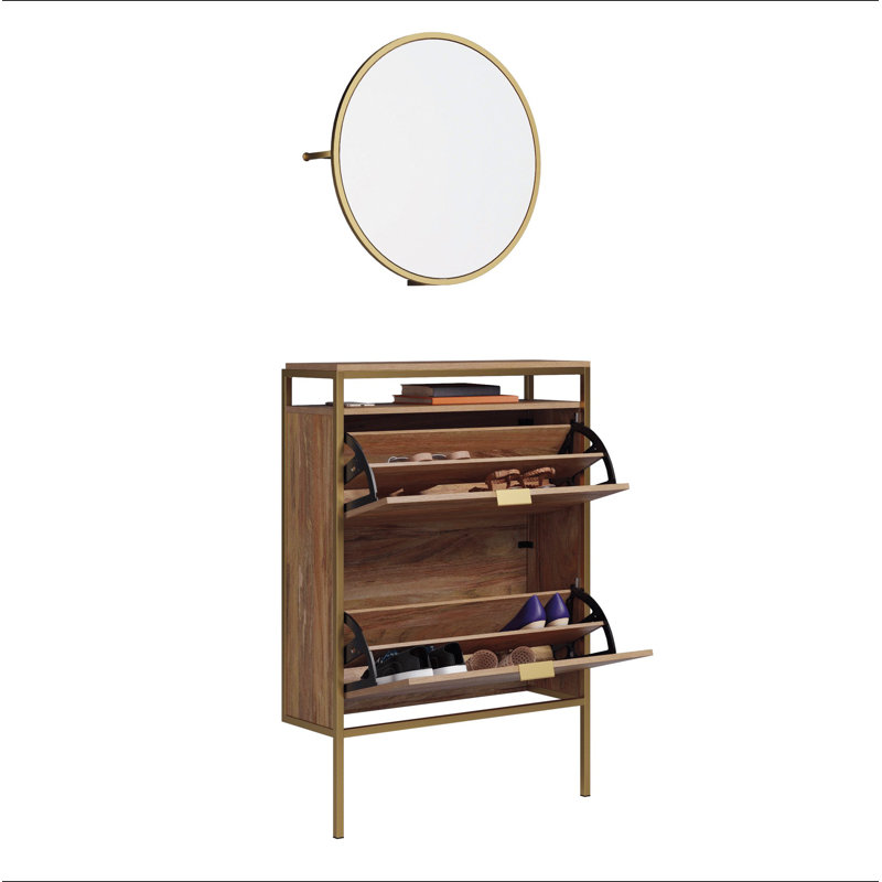Wall-Mounted Shoe Cabinet With Mirror