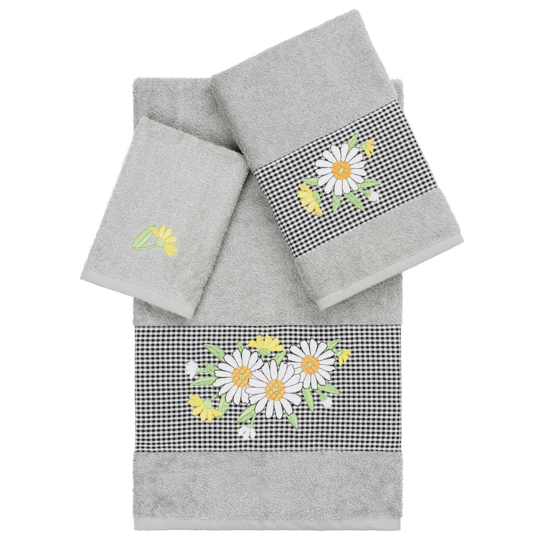 100% Turkish Cotton Daisy 3 Piece Embellished Towel Set Linum Home Textiles 