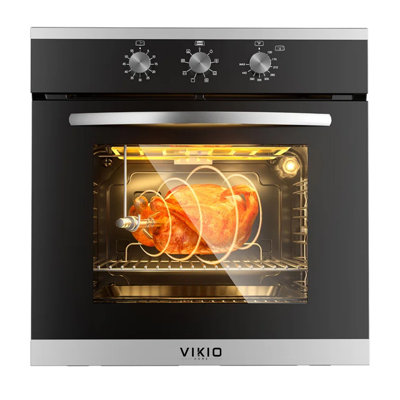 24" 2.6 cu. ft High Strength Tempered Glass Single Electric Wall Oven With Convection Knob Control In Stainless Steel with Grill and Barbecue Fork