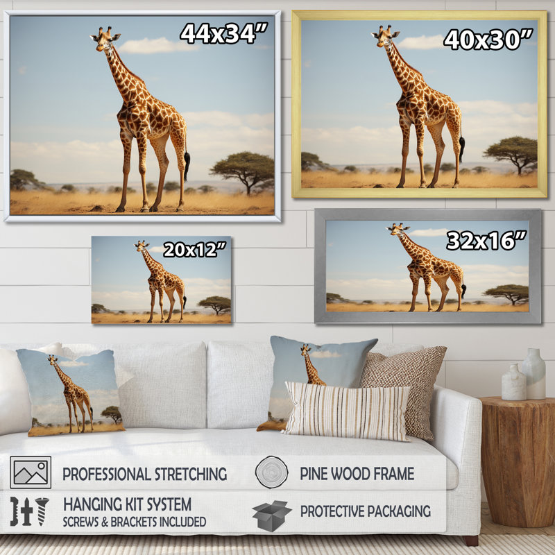 " Giraffe Gentle Horizon ", Toile tendue, H 30 po x l 40 po x P 1,5 po