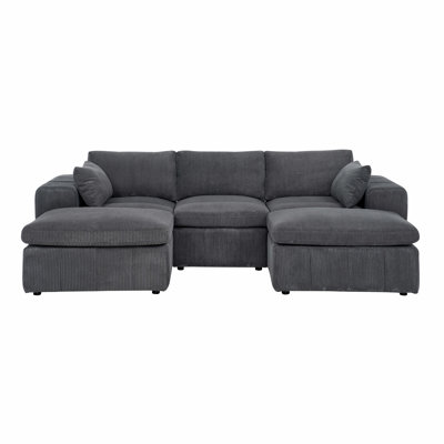 Large Arms Cordory Upholstered Modular Sectional With 2 Ottomans