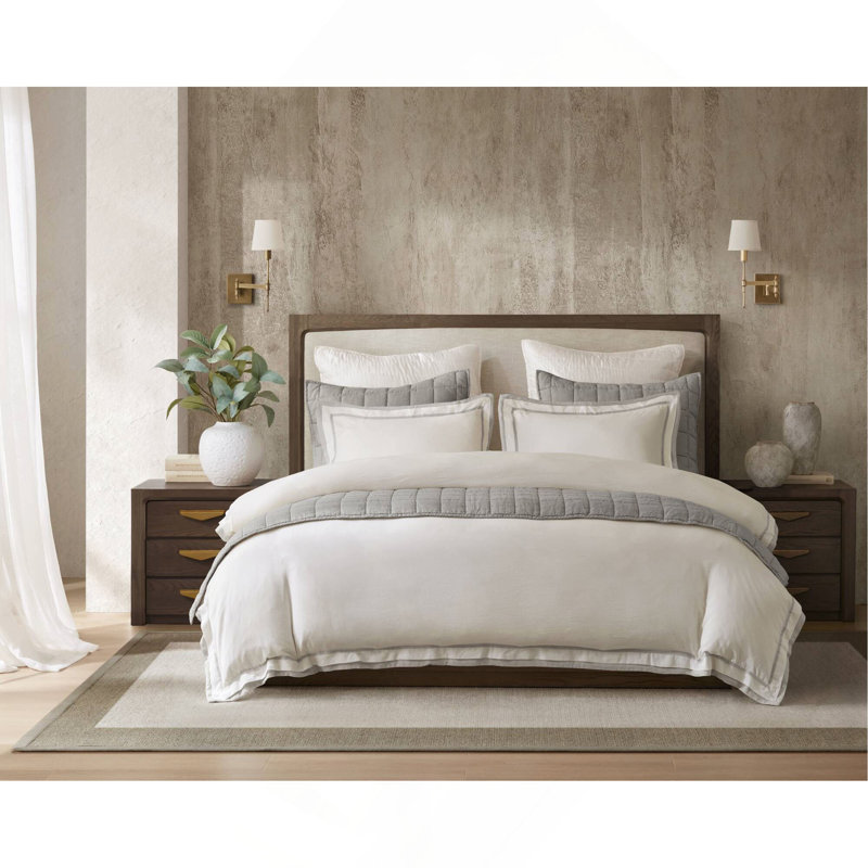 3 Pieces Duvet Cover Set,White+Gray, Queen Duvet Cover + 2 Shams
