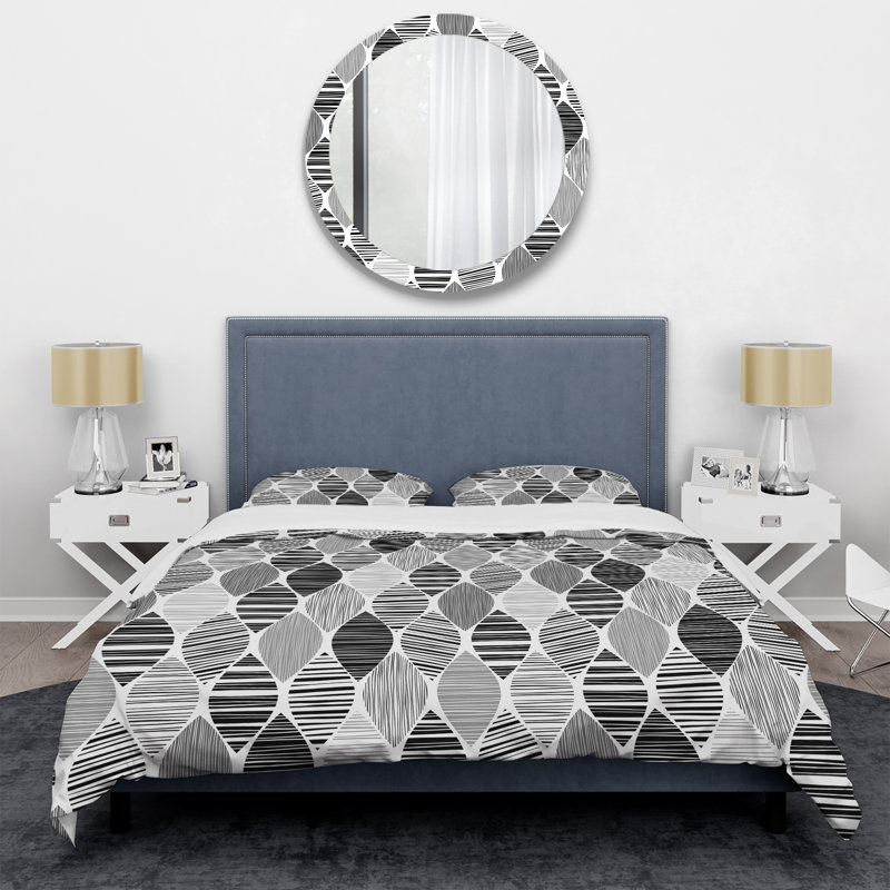 Gris rayé grunge - ensemble de housse de couette abstrait - polyester microfibre